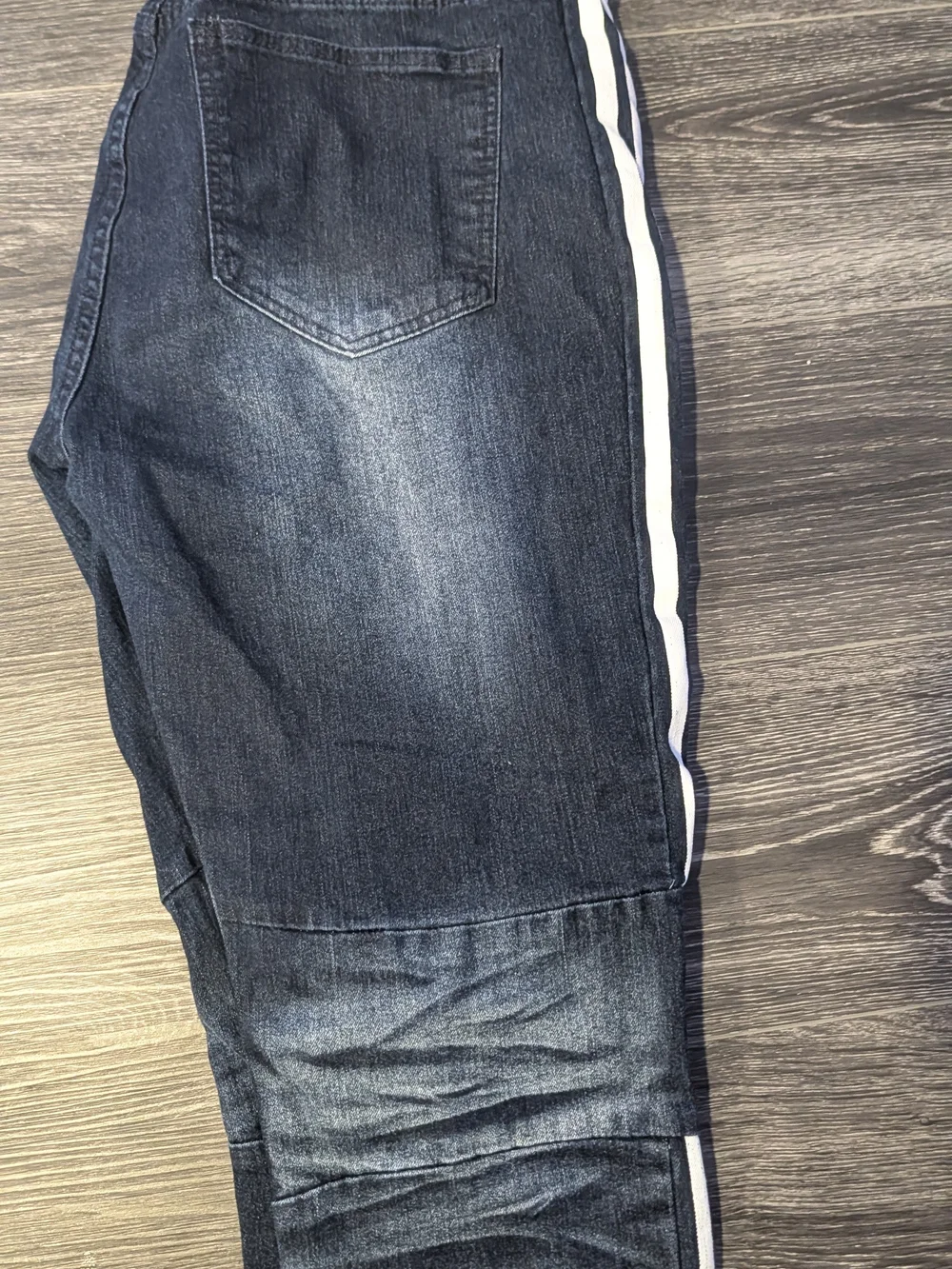 Men's Dark Blue Slim Straight Jeans with White Side Stripes